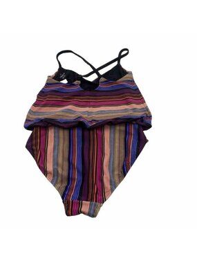 Athleta Womens striped one piece swimsuit 32B/C pink blue‎ summer beach used